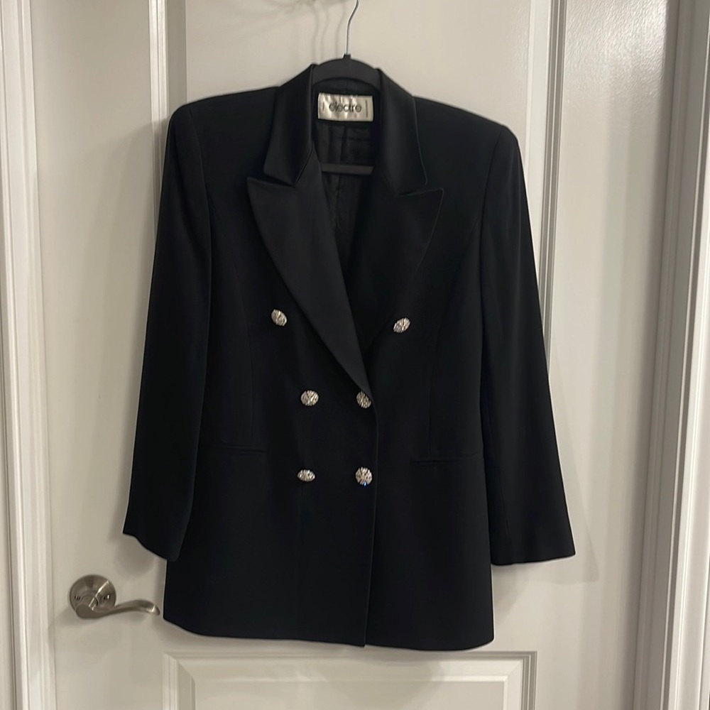 Vintage Electre Black Jacket with Diamond like accents for buttons.